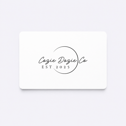 White Cozie Dozie Co. Est 2025 digital gift card featuring the minimalist circular logo design on a light background.